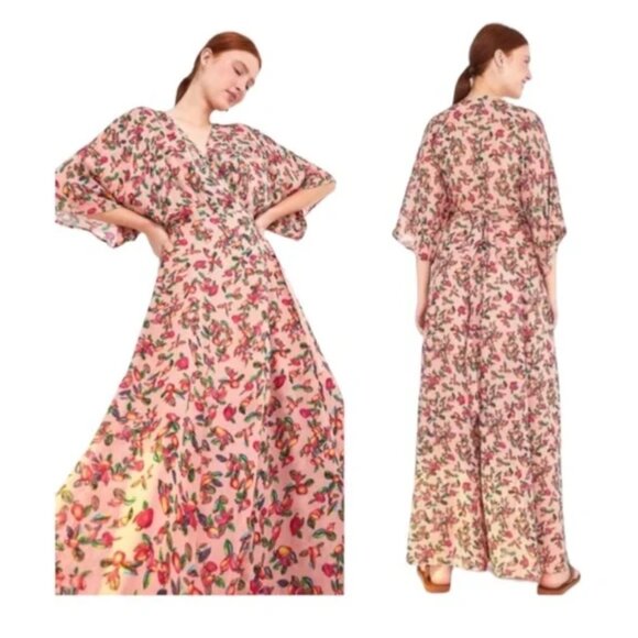 FARM Rio Dresses & Skirts - NWOT Farm Rio Dainty cashew Maxi Wrap Dress With Kimono Sleeves & Tie Waist XS